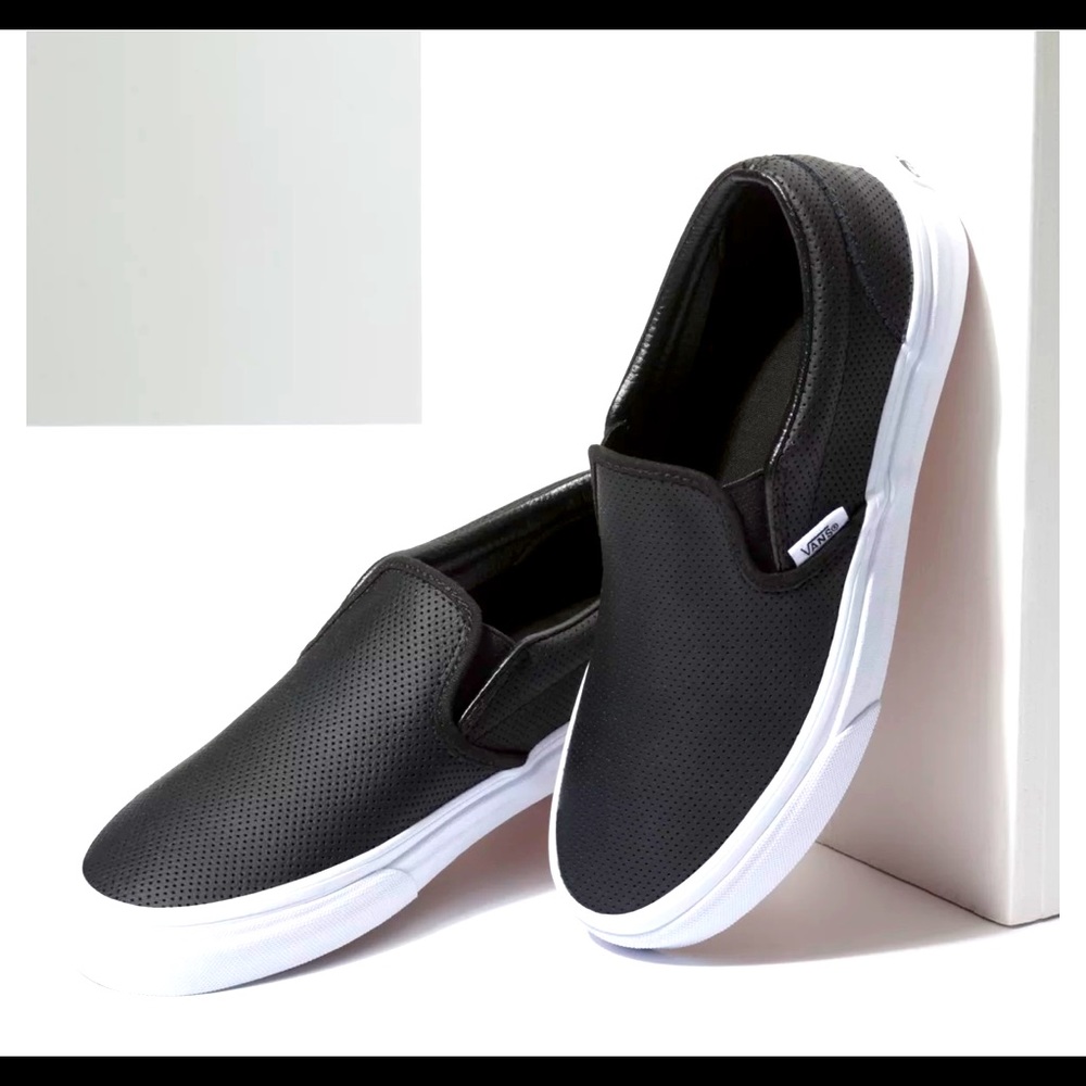 Size 9 Black Vans-Perf Leather Slip Ons